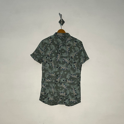 M&S Men's Dress Shirt – Green & Tiger Print Preloved #3310