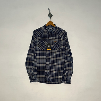 Firetrap Men's Dress Shirt – White & Dark Blue Check Preloved #3304