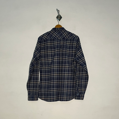 Firetrap Men's Dress Shirt – White & Dark Blue Check Preloved #3304