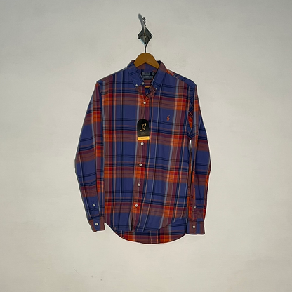 Polo Men's Dress Shirt – Purple & Red Orange Check Preloved #3303
