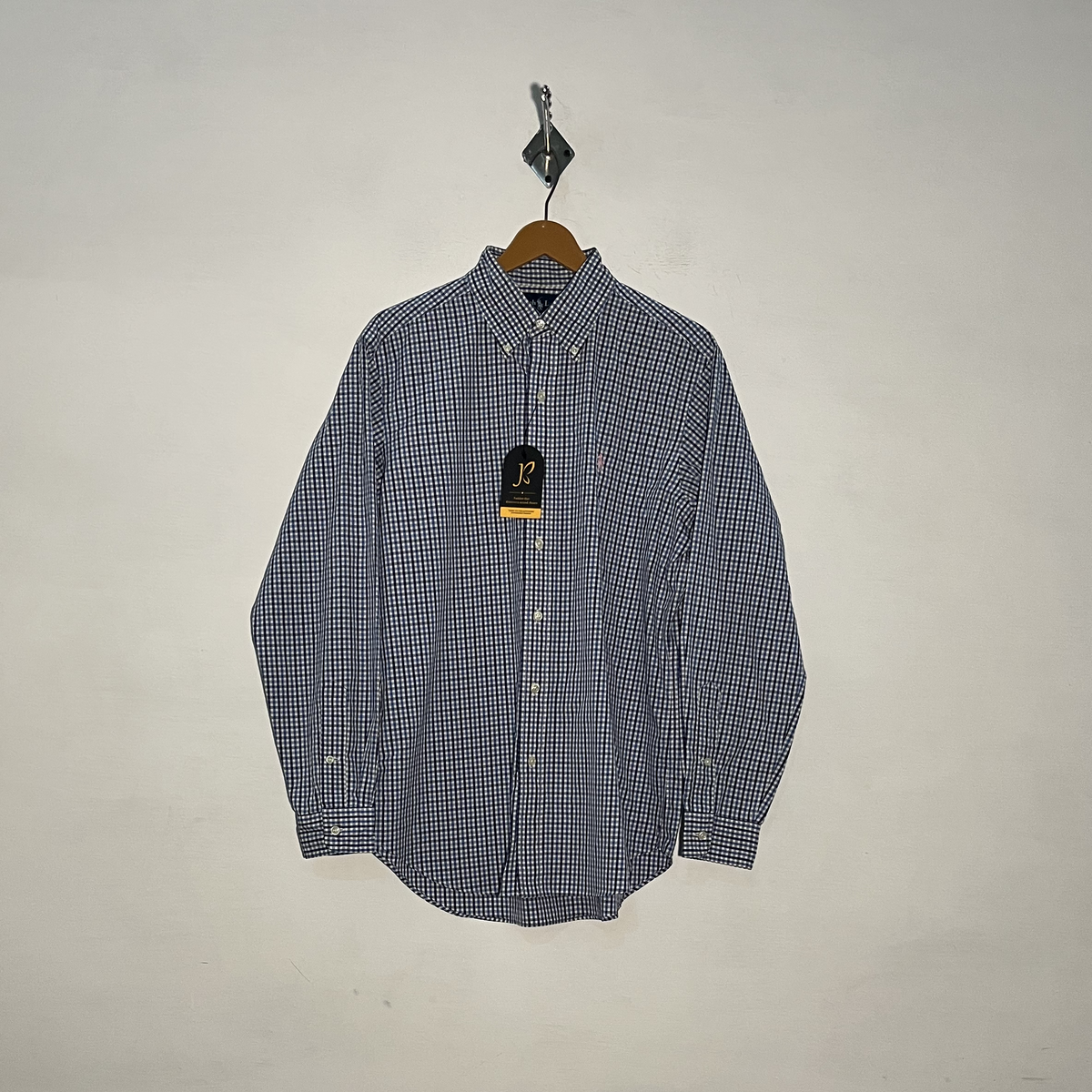 Ralph Lauren Men's Dress Shirt Blue Black White Check Preloved #3329