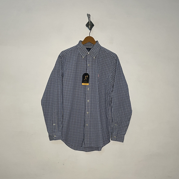 Ralph Lauren Men's Dress Shirt Blue Black White Check Preloved #3329