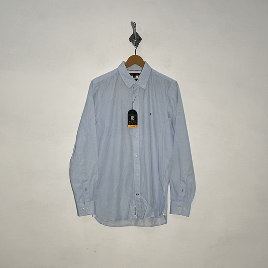 Tommy Hilfiger Men's Dress Shirt White Sky Blue Print Preloved #3328