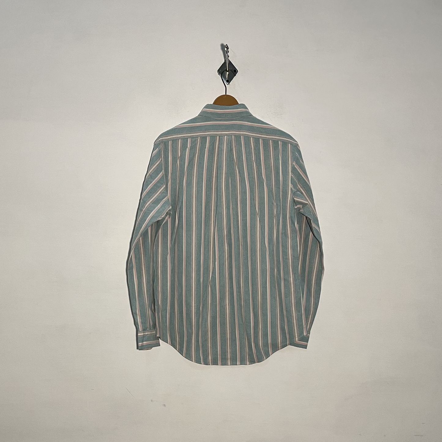 Polo Men's Dress Shirt Sea Green White Brown Lining Preloved #3326