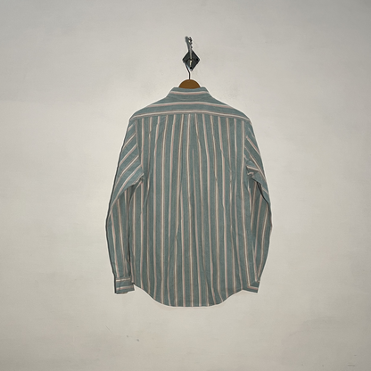 Polo Men's Dress Shirt Sea Green White Brown Lining Preloved #3326