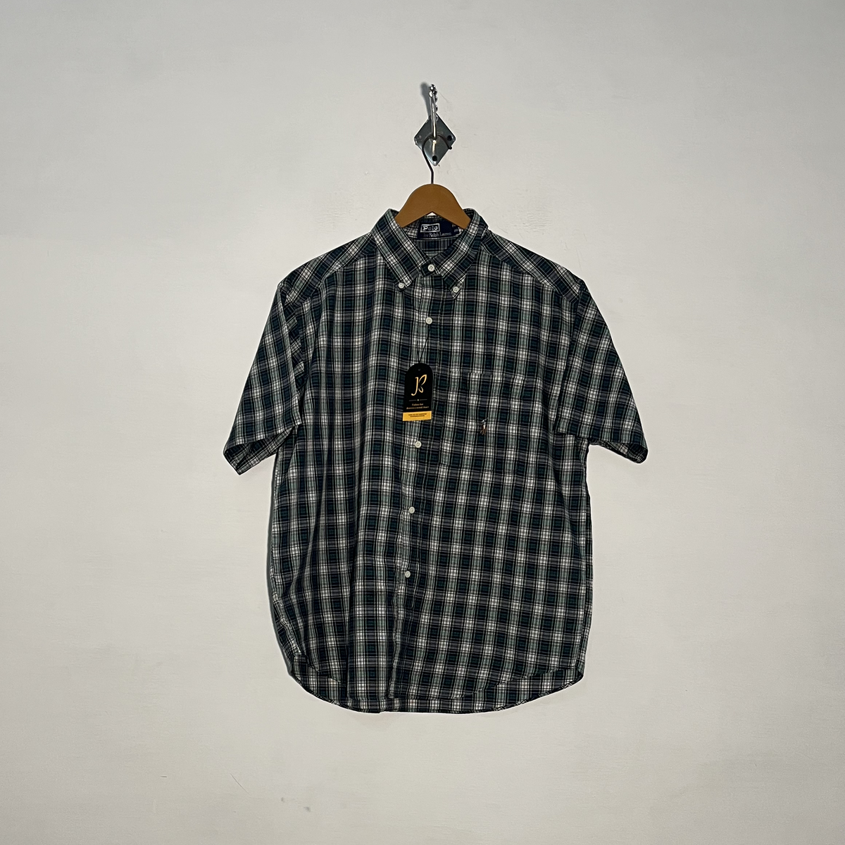 Polo by Ralph Lauren Men's Dress Shirt Dark Blue White Green Check #3343