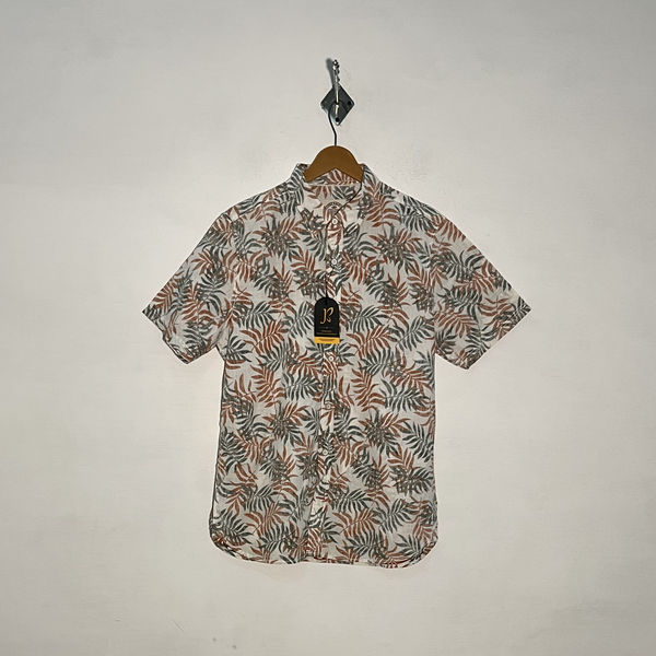 Fatace Men's Dress Shirt White Orange Green Floral Preloved #3338