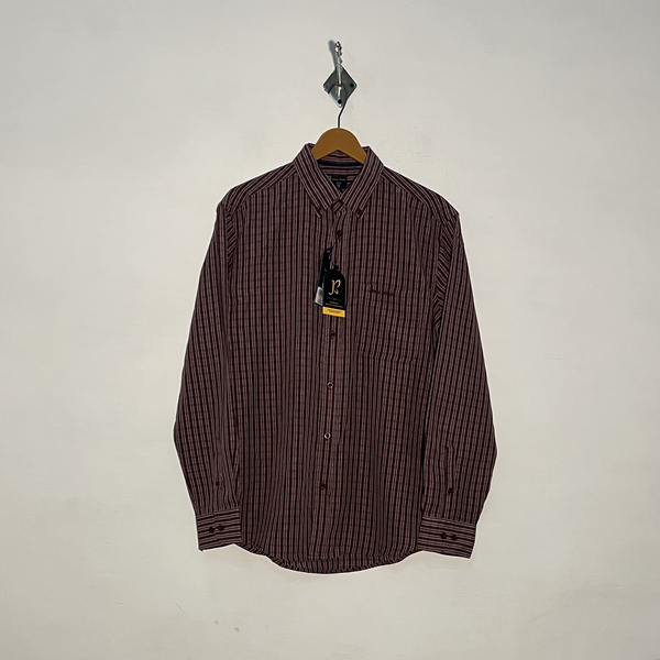 James Pringle Men's Dress Shirt Dark Brown White Check Preloved #3337