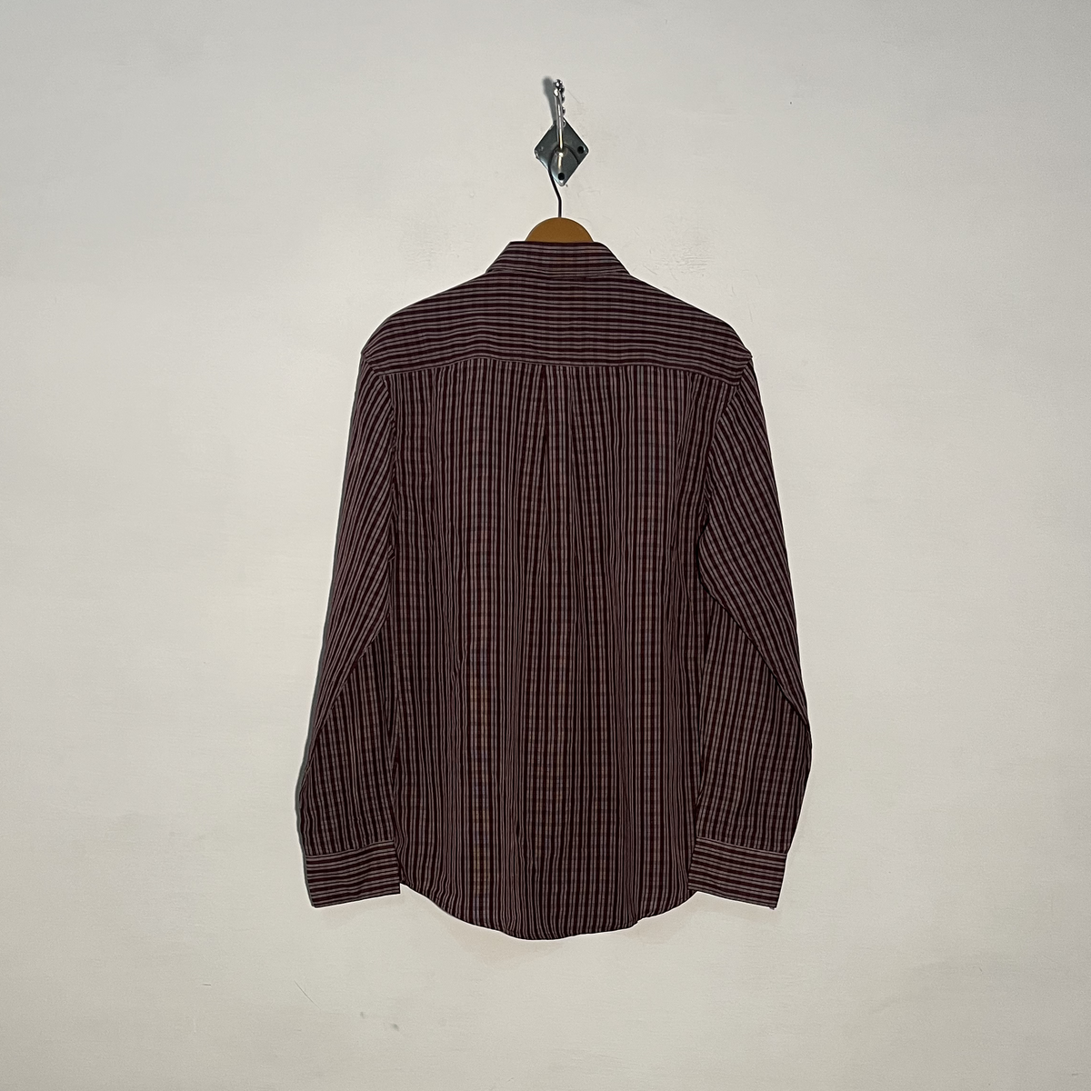 James Pringle Men's Dress Shirt Dark Brown White Check Preloved #3337