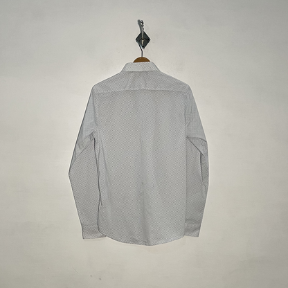 Primark Men's Dress Shirt White Blue Print Preloved Casual Wear #3336