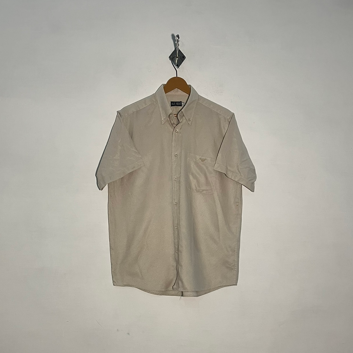 AJ Armani Men's Dress Shirt Off White Lining Preloved #3412