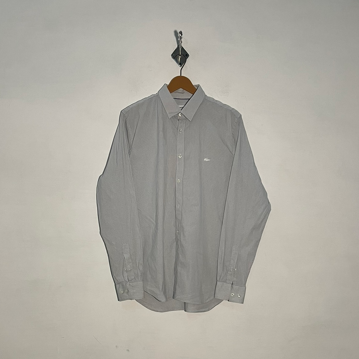 Lacoste Men's Dress Shirt White & Black Check Preloved #3414