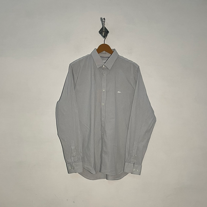 Lacoste Men's Dress Shirt White & Black Check Preloved #3414