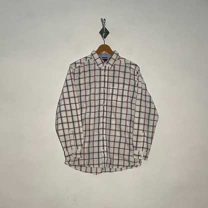 Tommy Hilfiger Men's Dress Shirt White & Dark Blue Check #3396