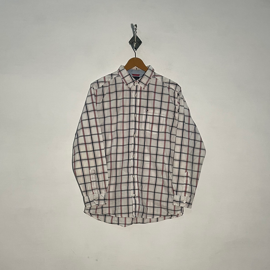 Tommy Hilfiger Men's Dress Shirt White & Dark Blue Check #3396