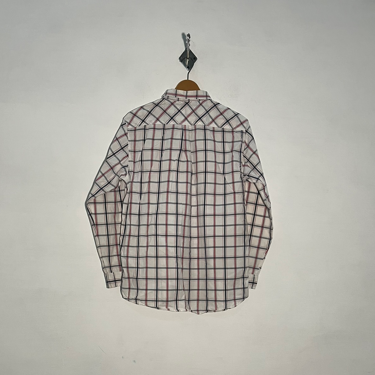 Tommy Hilfiger Men's Dress Shirt White & Dark Blue Check #3396