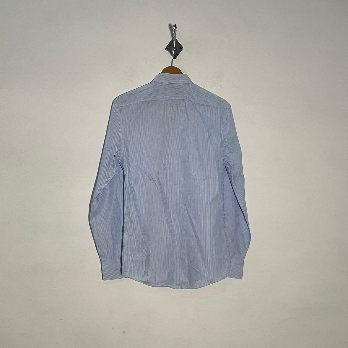 Zara Men's Dress Shirt White & Sky Blue Lining Preloved #3395
