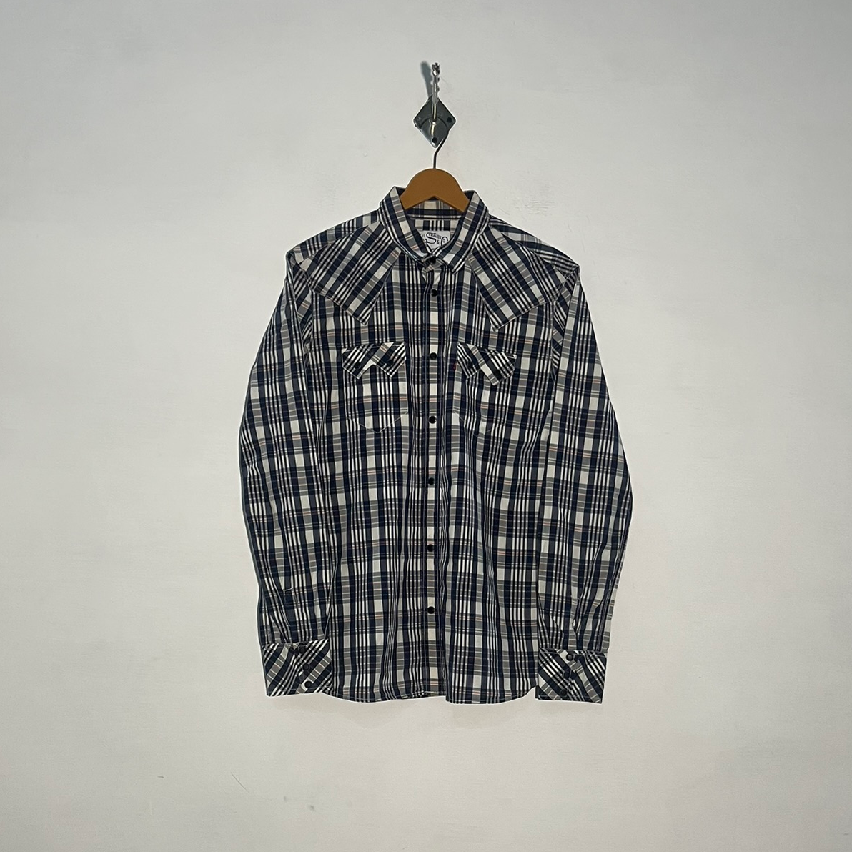Levi Strauss Men's Dress Shirt Dark Blue & White Check #3410