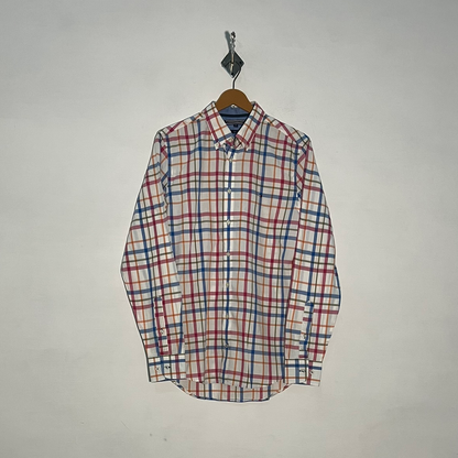 Tommy Hilfiger Men's Dress Shirt White Blue Pink Check #3408