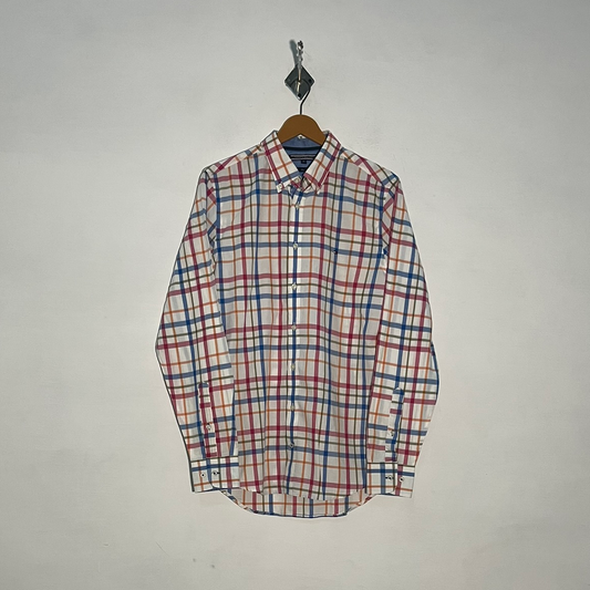 Tommy Hilfiger Men's Dress Shirt White Blue Pink Check #3408