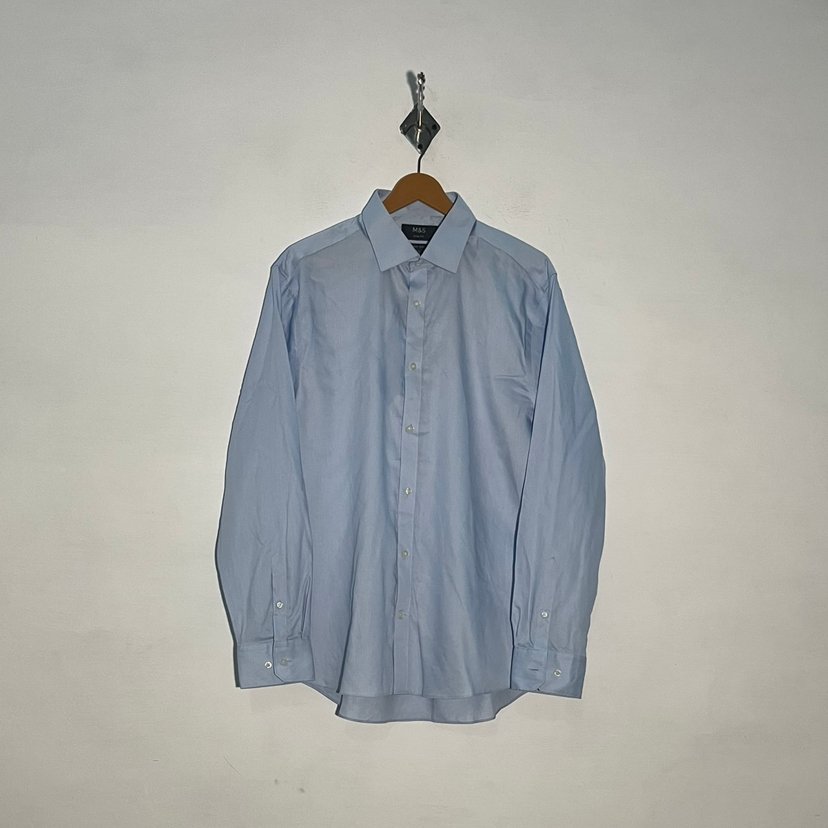 M&S Men's Dress Shirt Sky Blue Preloved #3407