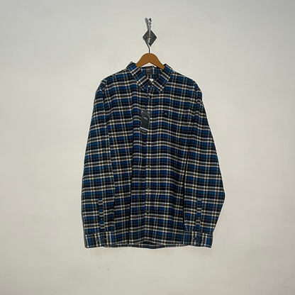 M&S Men's Dress Shirt Dark Blue Check Preloved #3402