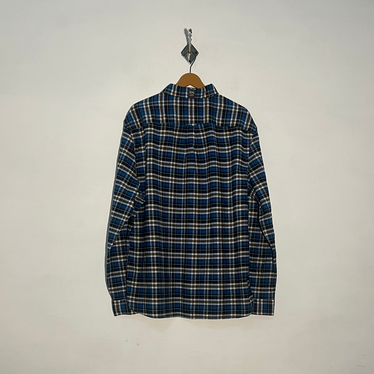 M&S Men's Dress Shirt Dark Blue Check Preloved #3402