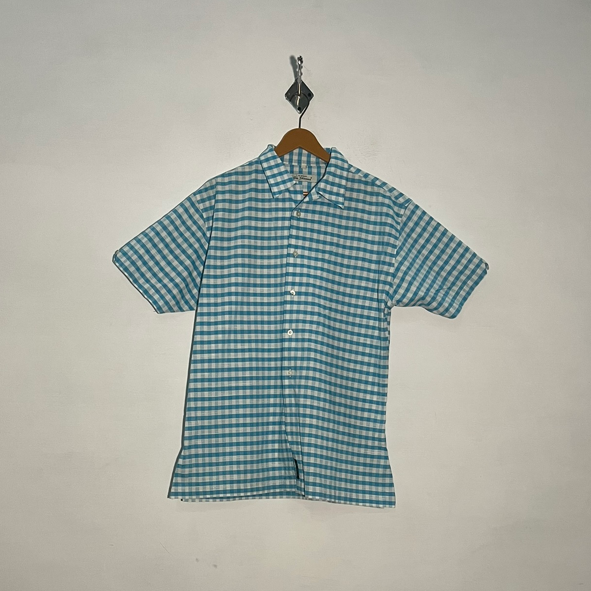 Ben Sherman Men's Dress Shirt White & Blue Check Preloved #3430