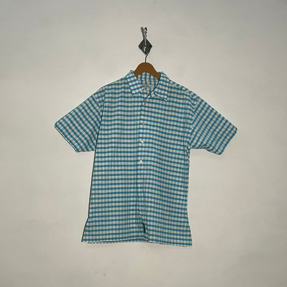 Ben Sherman Men's Dress Shirt White & Blue Check Preloved #3430