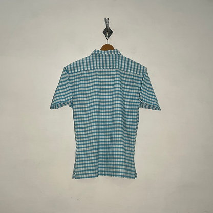 Ben Sherman Men's Dress Shirt White & Blue Check Preloved #3430