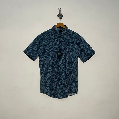 Boss Men's Dress Shirt Dark Blue & Blue Floral Preloved #3428