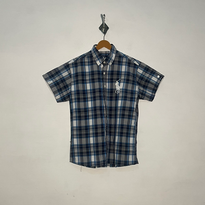 Polo Men's Dress Shirt Dark Blue & White Check Preloved #3424
