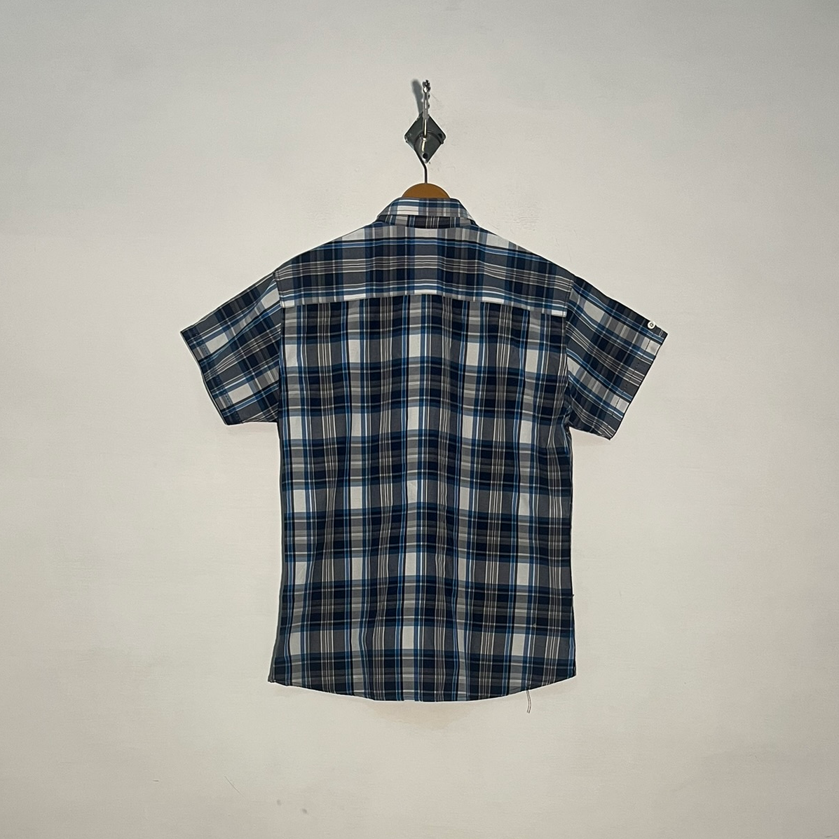 Polo Men's Dress Shirt Dark Blue & White Check Preloved #3424