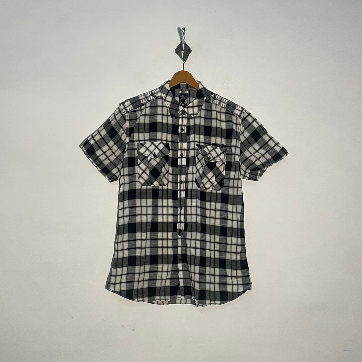 Diesel Men's Dress Shirt White & Black Check Preloved #3420