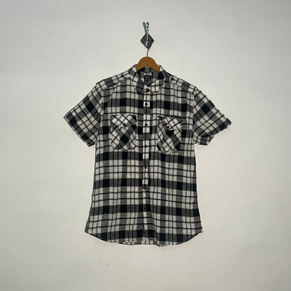 Diesel Men's Dress Shirt White & Black Check Preloved #3420