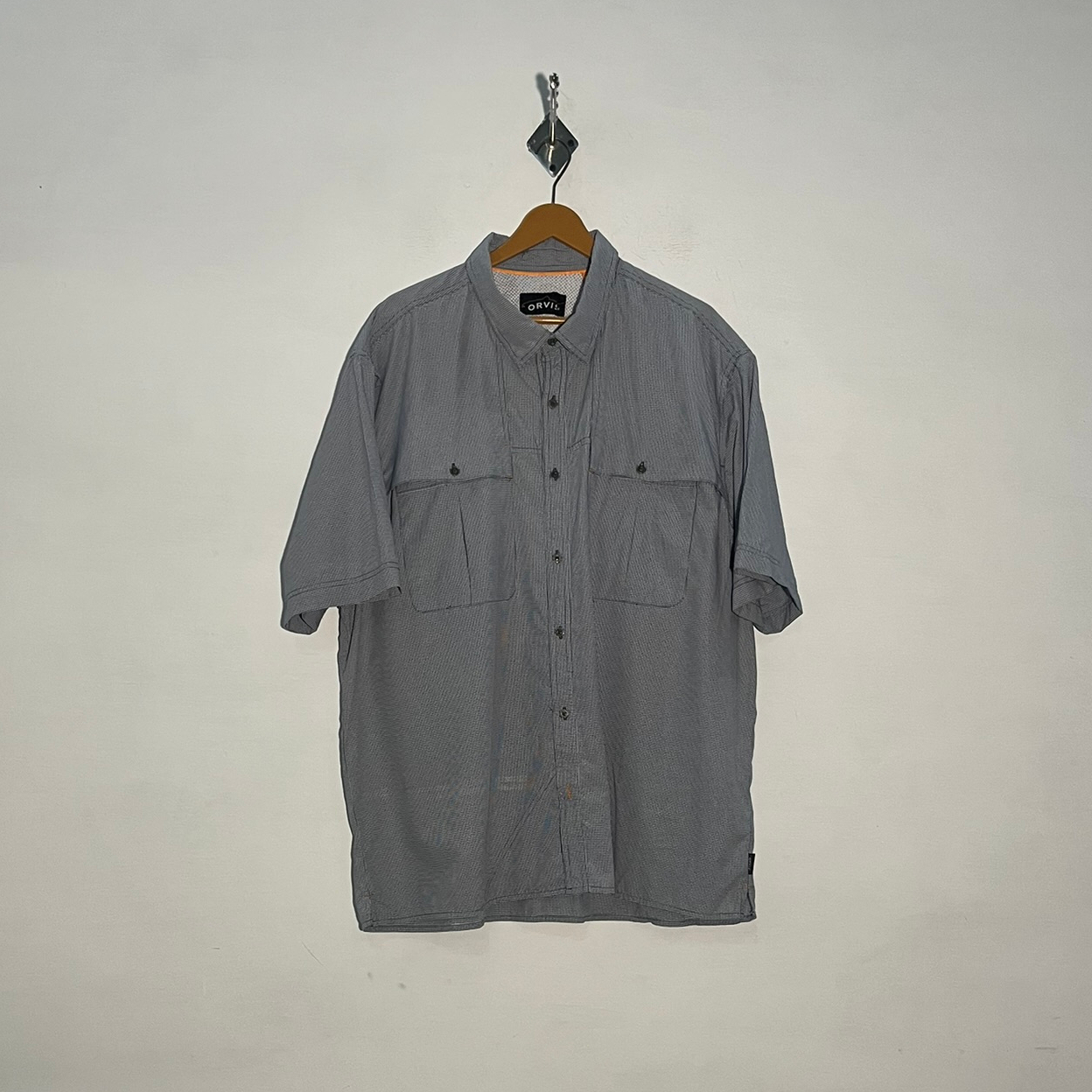 ORVIS Men's Dress Shirt Gray & White Check Preloved #3419