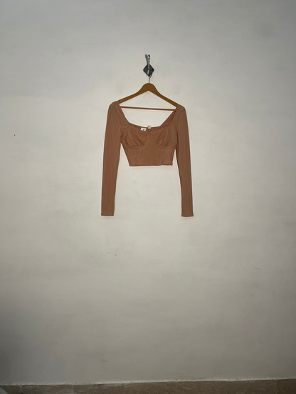 Collusion Women Beige Crop Top Preloved Clothing #3393