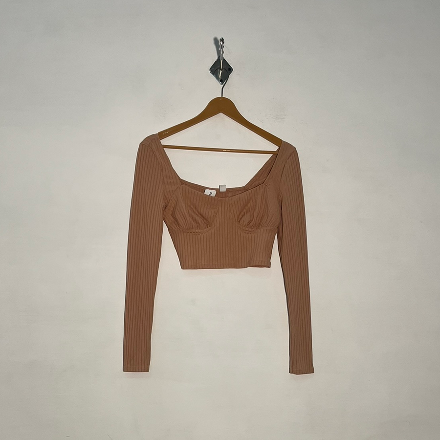 Collusion Women Beige Crop Top Preloved Clothing #3393