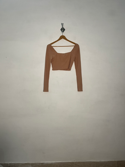 Collusion Women Beige Crop Top Preloved Clothing #3393