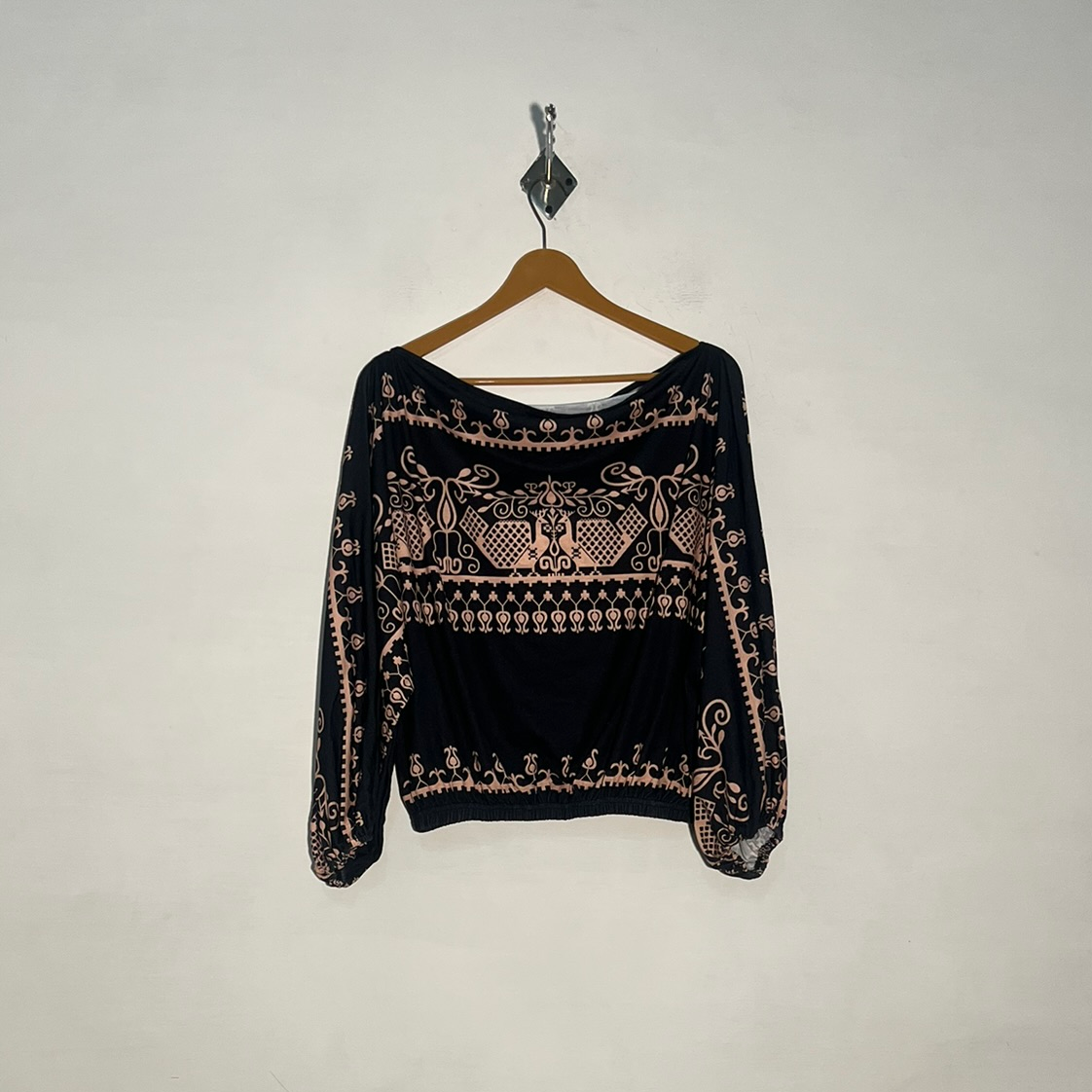 Black & Beige Printed Women Crop Top Preloved #3387