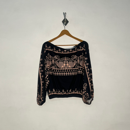Black & Beige Printed Women Crop Top Preloved #3387