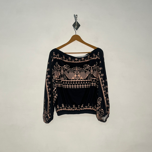 Black & Beige Printed Women Crop Top Preloved #3387