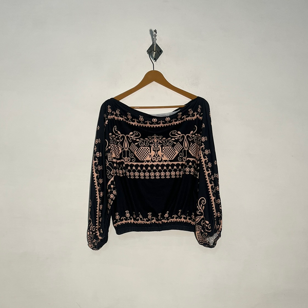 Black & Beige Printed Women Crop Top Preloved #3387
