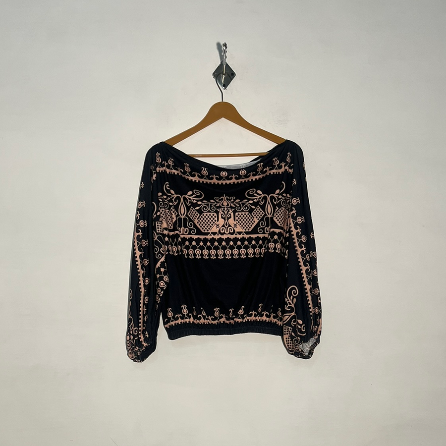 Black & Beige Printed Women Crop Top Preloved #3387