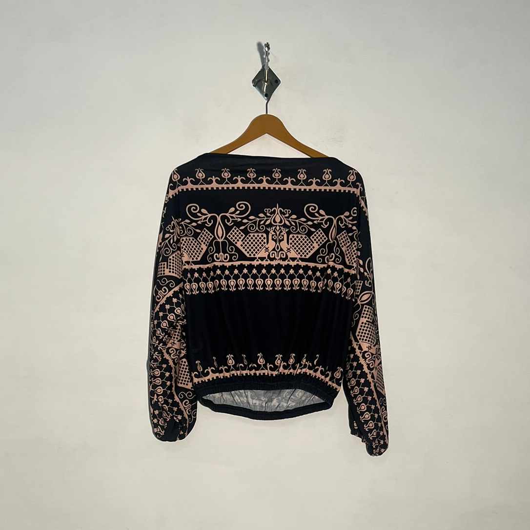 Black & Beige Printed Women Crop Top Preloved #3387