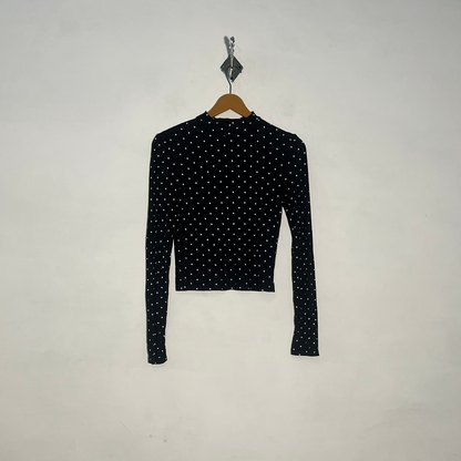 Divided Women Black & White Dotted Crop Top Preloved #3385