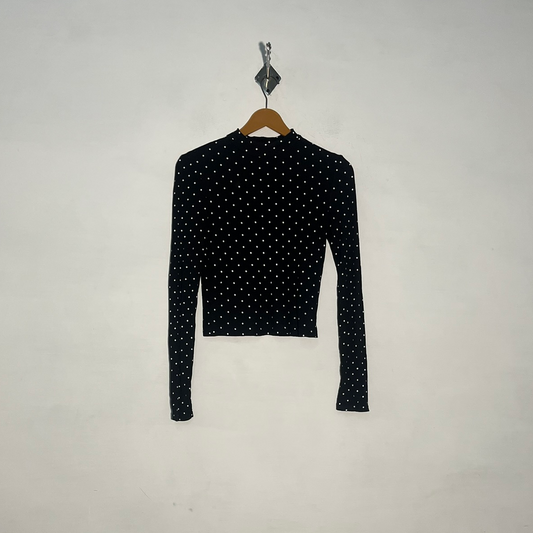 Divided Women Black & White Dotted Crop Top Preloved #3385