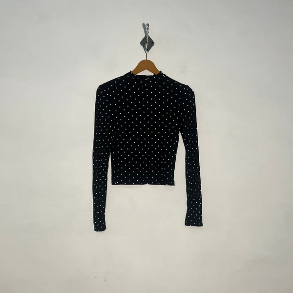 Divided Women Black & White Dotted Crop Top Preloved #3385