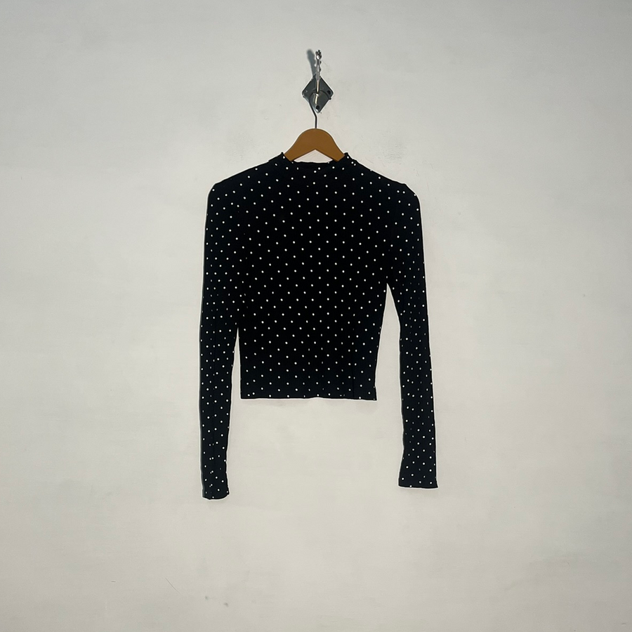 Divided Women Black & White Dotted Crop Top Preloved #3385