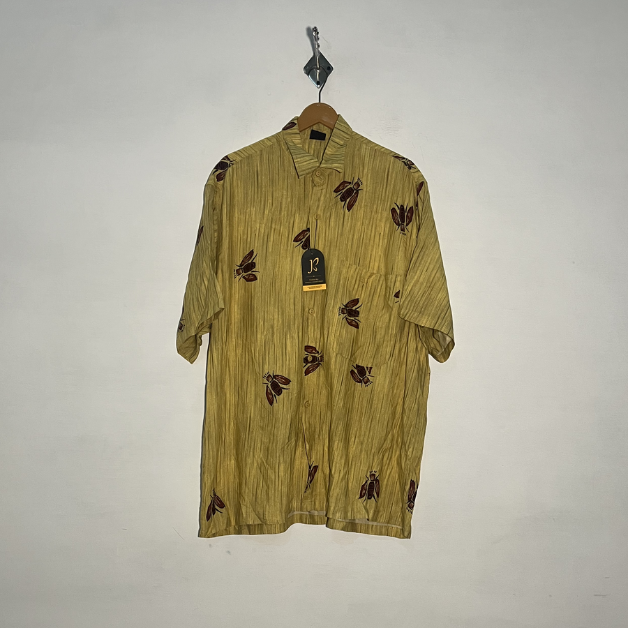Animal Men's Dress Shirt Yellow Butterfly Printed Preloved #3456